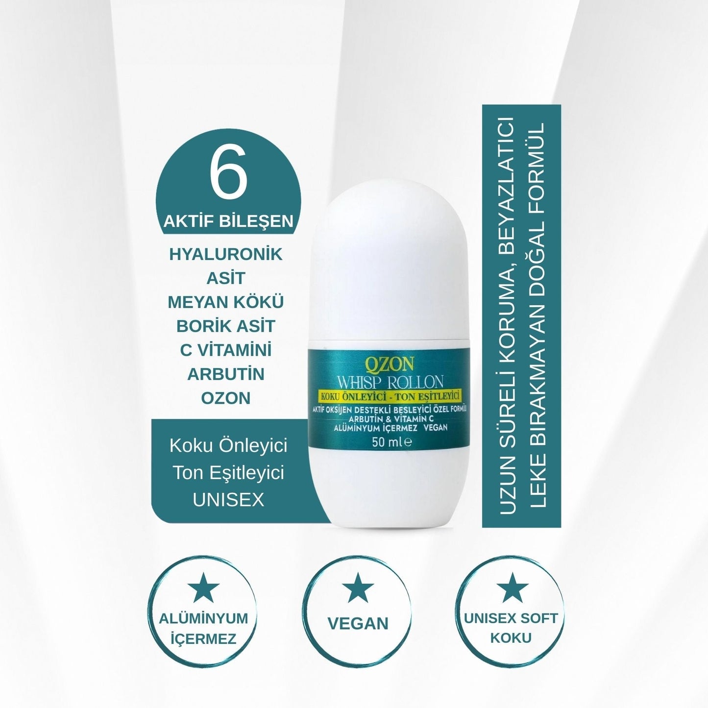 QZON Whisp Roll On - Koku Önleyici & Koltuk Altı Beyazlatıcı (Unisex)