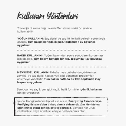 Meristema Yenilenme Terapisi - Enerji Verici Esans, Saç Derisini Güçlendiren Bitkisel Serum Seti