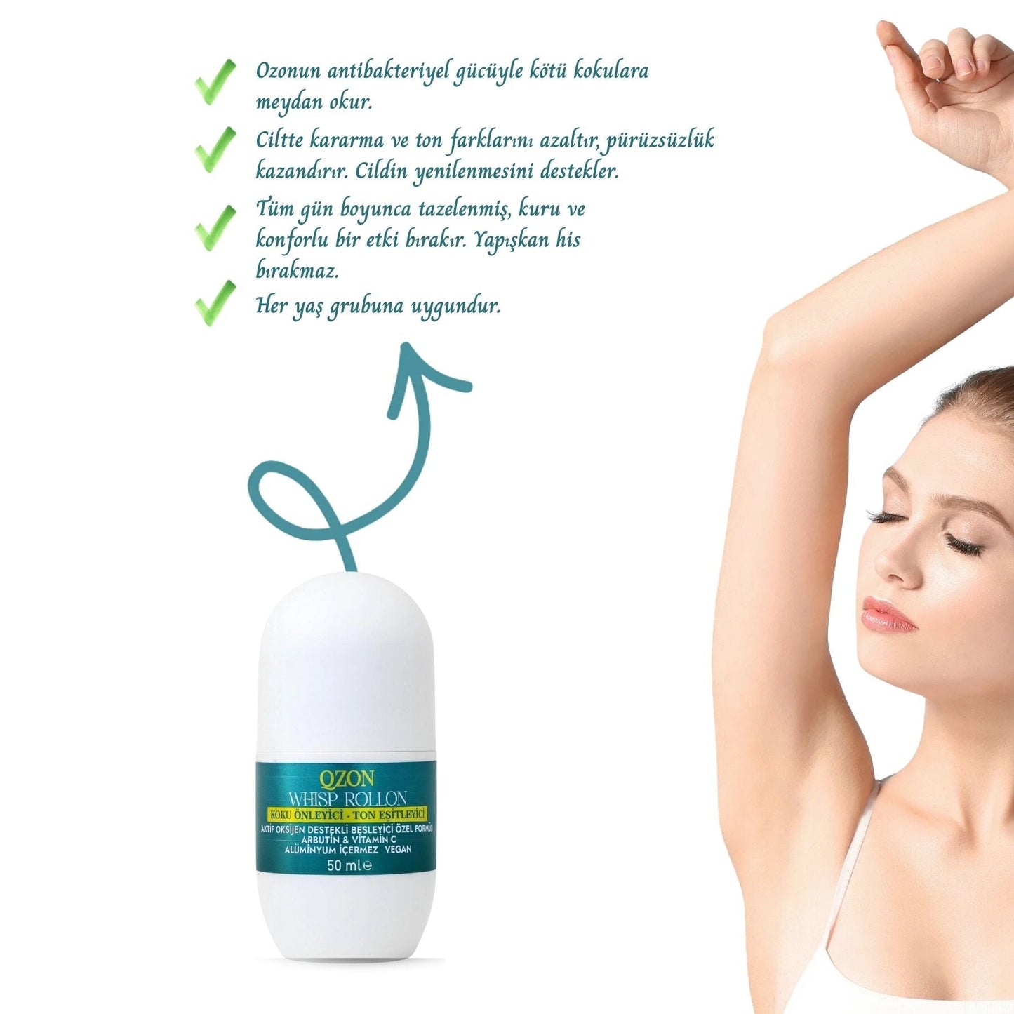 QZON Whisp Roll On - Koku Önleyici & Koltuk Altı Beyazlatıcı (Unisex)