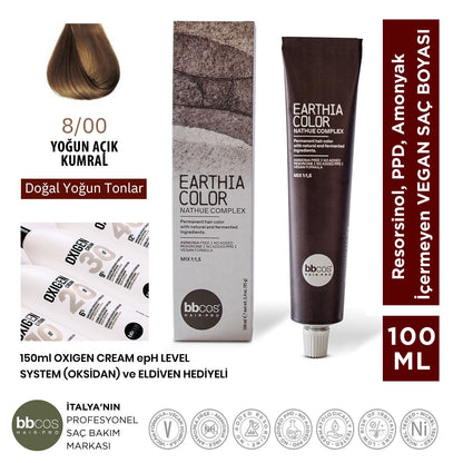 Earthia Color 8/00 Yoğun Açık Kumral Saç Boyası, Vegan ve Amonyaksız Doğal Yoğun Tonlar 100ml