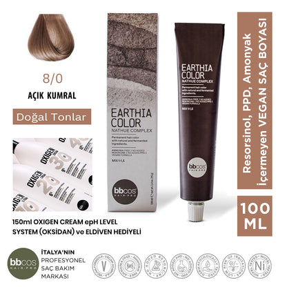 Earthia Color 8/0 Açık Kumral Saç Boyası, Vegan ve Amonyaksız Doğal Tonlar 100ml