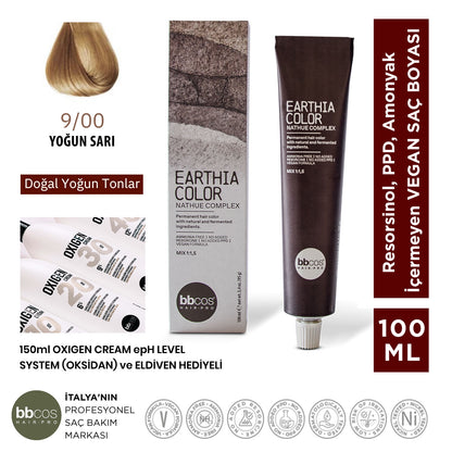 Earthia Color 9/00 Yoğun Sarı Saç Boyası, Vegan ve Amonyaksız Doğal Yoğun Tonlar 100ml