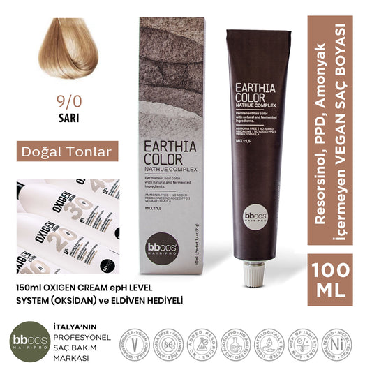 Earthia Color 9/0 Sarı Saç Boyası, Vegan ve Amonyaksız Doğal Tonlar 100ml