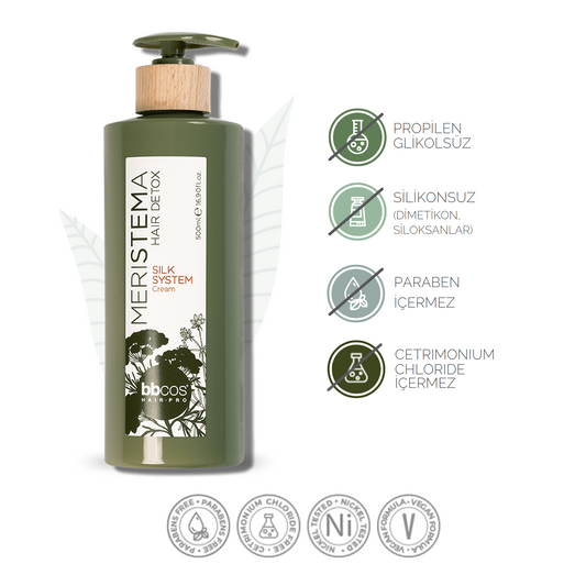 Meristema Silk System Silikonsuz Vegan Saç Kremi 500ml, Bitki Kök Hücreli Nemlendirici & Detoks Etkili Bakım